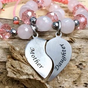 Mother & Daughter Bracelet Set with Round & Nugget Shaped Rose Quartz